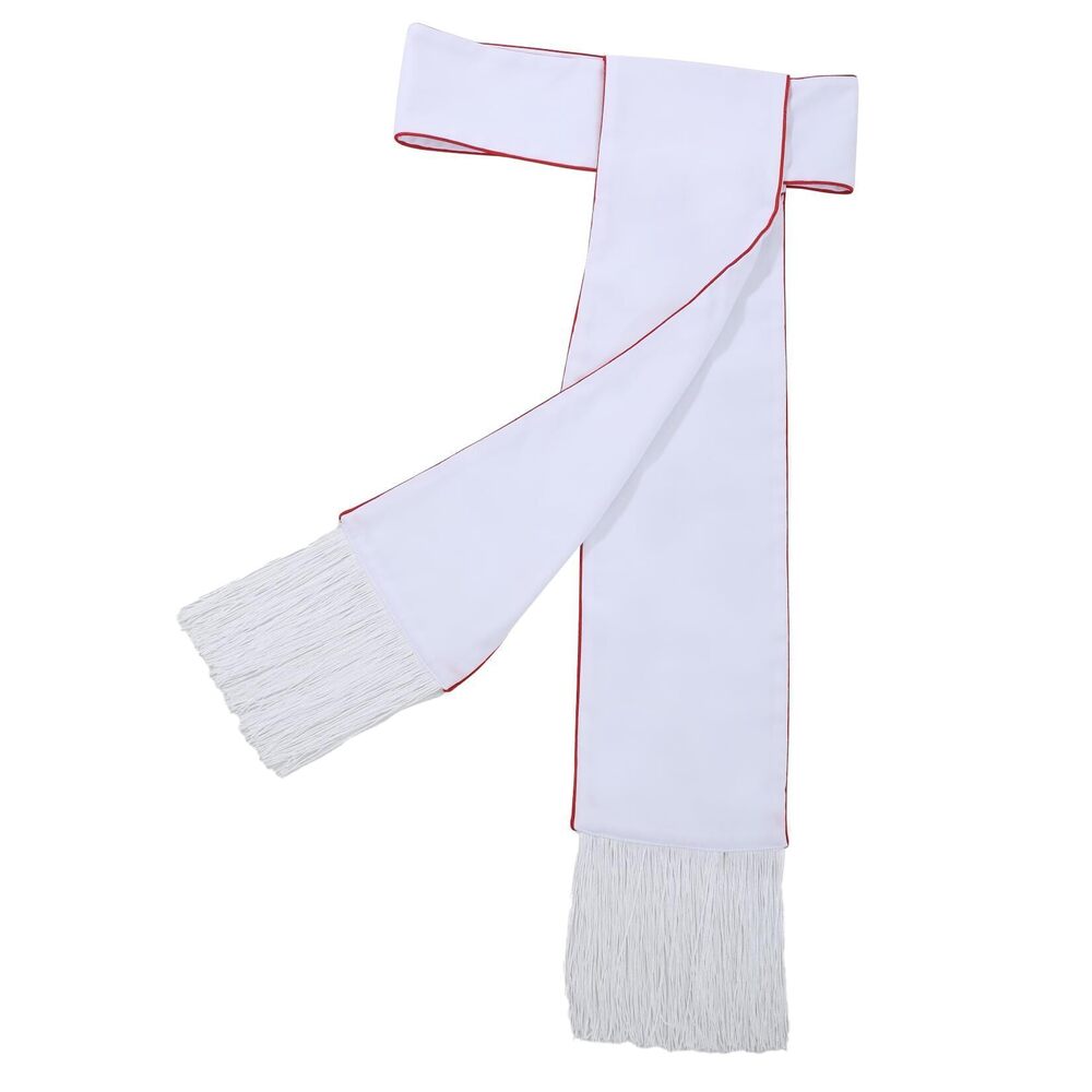 8205 Priest Soutane Roman Choir Cassock Band Cincture Belt White with red